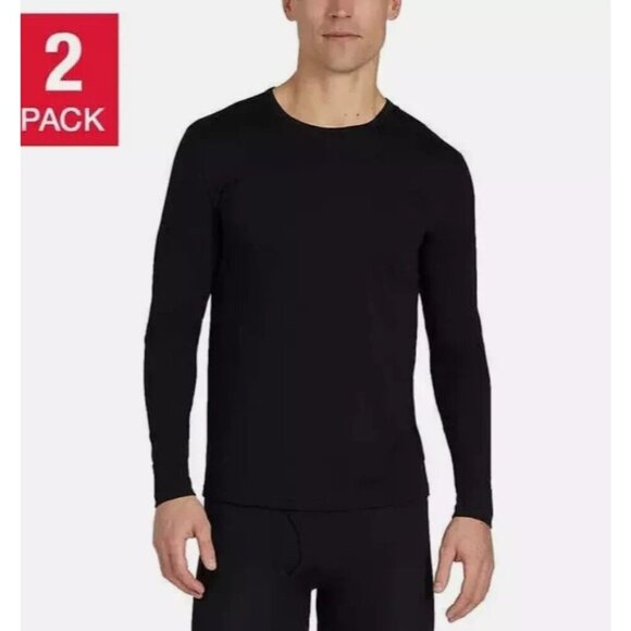 NEW 32 Degrees Heat Men's XL 2 Pack Long Sleeve Crew Neck Black Thermal Shirt - Picture 1 of 6